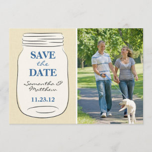Mason Jar Photo Save the Date Card - Blue
