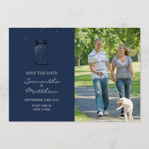 Mason Jar Photo Save the Date Card - Dark Blue