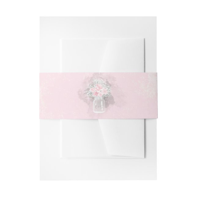 Mason Jar Pink and White Floral Wedding Invitation Belly Band (Front Example)