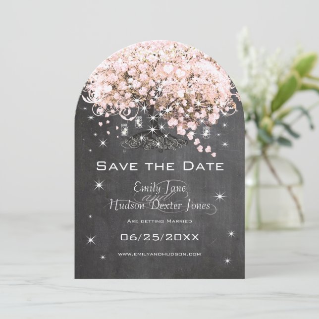 Mason Jar Pink Chalkboard Heart Leaf Tree Invitation (Standing Front)