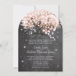 Mason Jar Pink Chalkboard Heart Leaf Tree Invitation