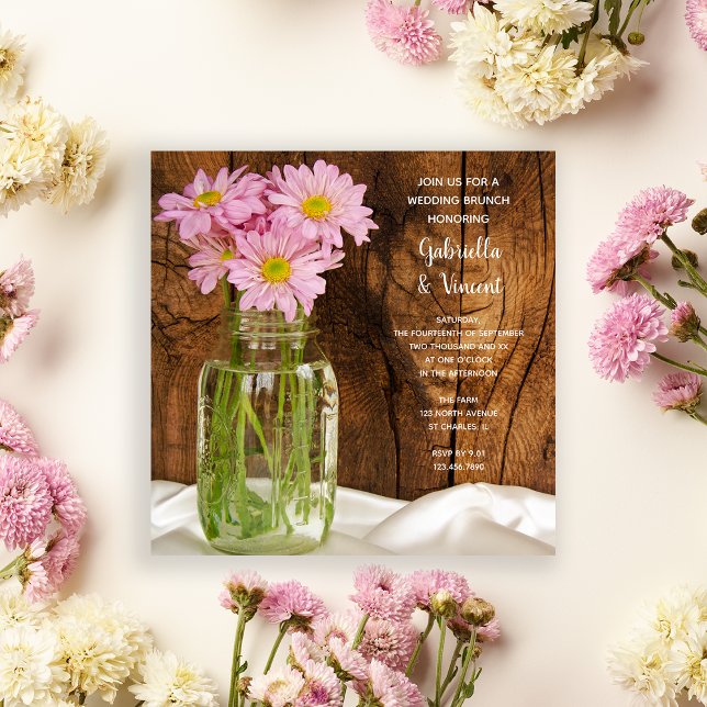 Mason Jar Pink Daisies Country Post Wedding Brunch Invitation (Creator Uploaded)