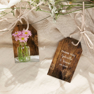 Mason Jar Pink Daisies Country Wedding Favour Tags