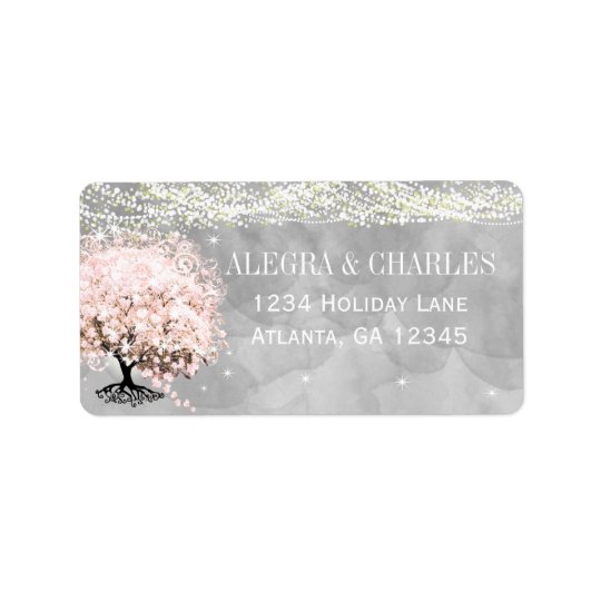 Mason Jar Pink Heart Leaf Tree on Grey Watercolor Address Label
