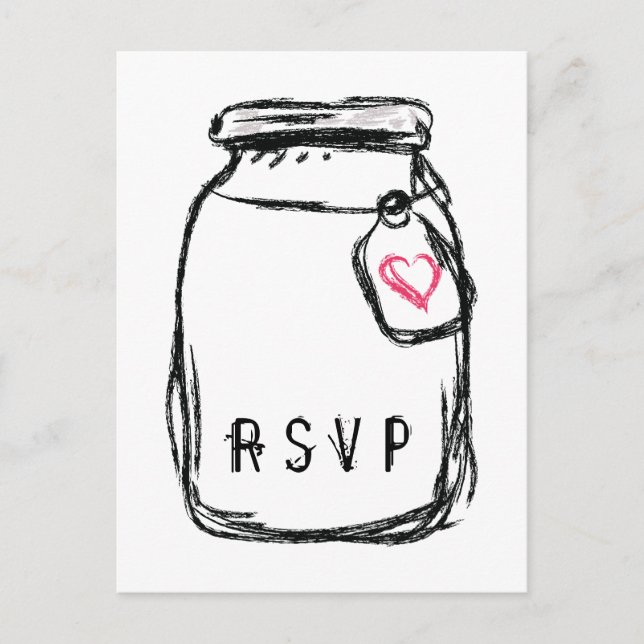 Mason Jar & Pink Heart RSVP Invitation Postcard (Front)