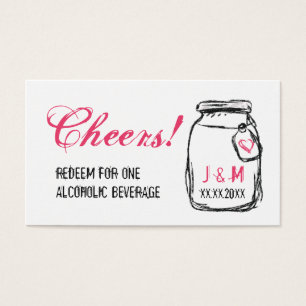 Mason Jar & Pink Heart Wedding Drink Ticket