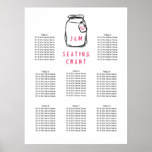 Mason Jar & Pink Heart Wedding Seating Chart