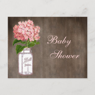 Mason Jar & Pink Hydrangea Rustic Baby Shower Invitation