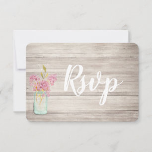 Mason Jar Pink Lilac Rustic Wood Rsvp Card