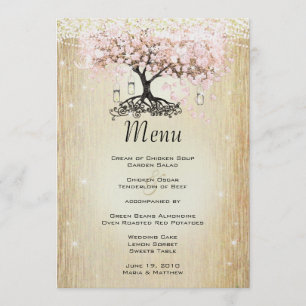 Mason Jar Pink Rose Gold Heart Leaf Tree Menu
