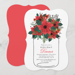 Mason Jar Poinsettia Holiday Dinner Invitation