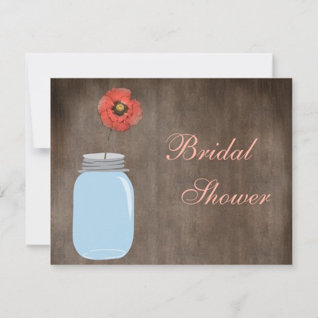 Mason Jar & Poppy Rustic Bridal Shower Invitation (Front)
