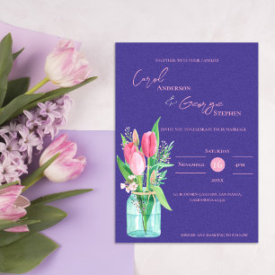 Mason Jar Purple & Blush Tulip Wedding Invitation
