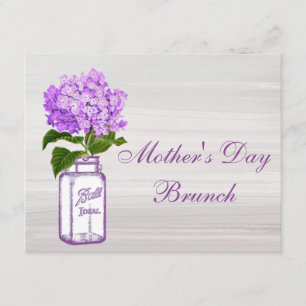Mason Jar & Purple Hydrangea Mother's Day Brunch Invitation