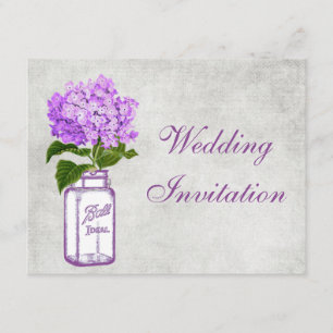 Mason Jar & Purple Hydrangea Shabby Chic Wedding Invitation
