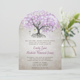 Mason Jar Radiant Lavender Leaf Tree Wedding Invitation