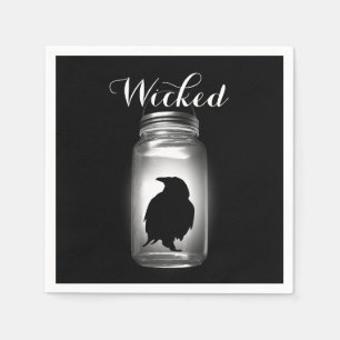 Mason Jar Raven Halloween Napkin