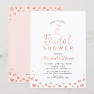 Mason Jar, Rose Gold & Blush Pink Bridal Shower Invitation