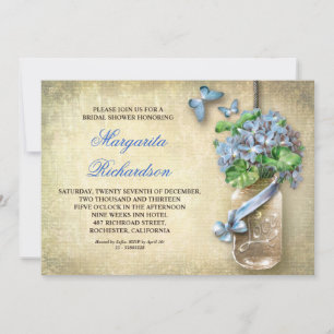 mason jar rustic aged floral bridal shower invites
