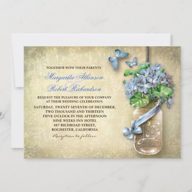 mason jar rustic aged floral wedding invitation (Front)