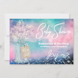 *~* Mason Jar Rustic Baby Breath Baby Shower Invitation