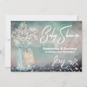 *~* Mason Jar Rustic  Baby Breath Baby Shower Invitation