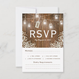 Mason Jar Rustic Babys Breath RSVP Menu Choice