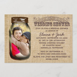 Mason Jar Rustic Burlap Wedding Shower Invitation