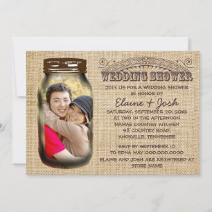 Mason Jar Rustic Burlap Wedding Shower Invitation