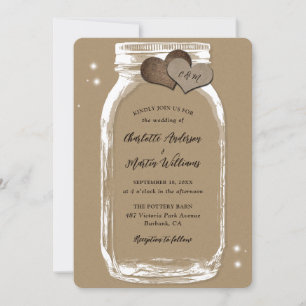 Mason Jar Rustic Country Kraft Paper Wedding Invitation