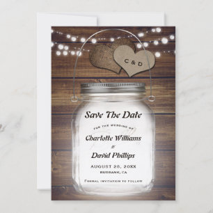 Mason Jar Rustic Country Wood Burlap Wedding Save The Date