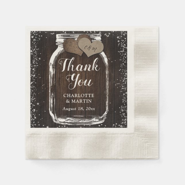 Mason Jar Rustic Country Wood Wedding Thank You Napkin (Front)