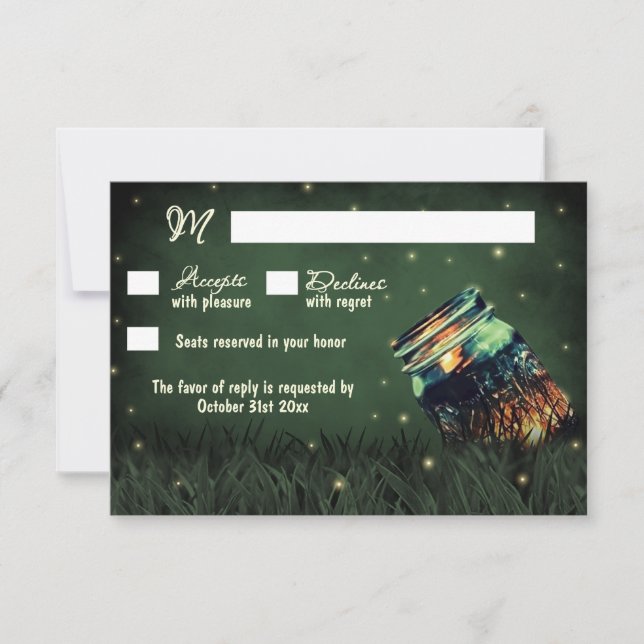 Mason Jar Rustic Firefly Wedding RSVP Cards (Front)