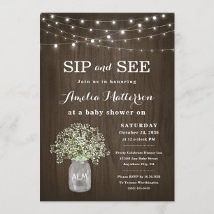 Mason Jar Rustic Floral Sip and See Baby Shower Invitation