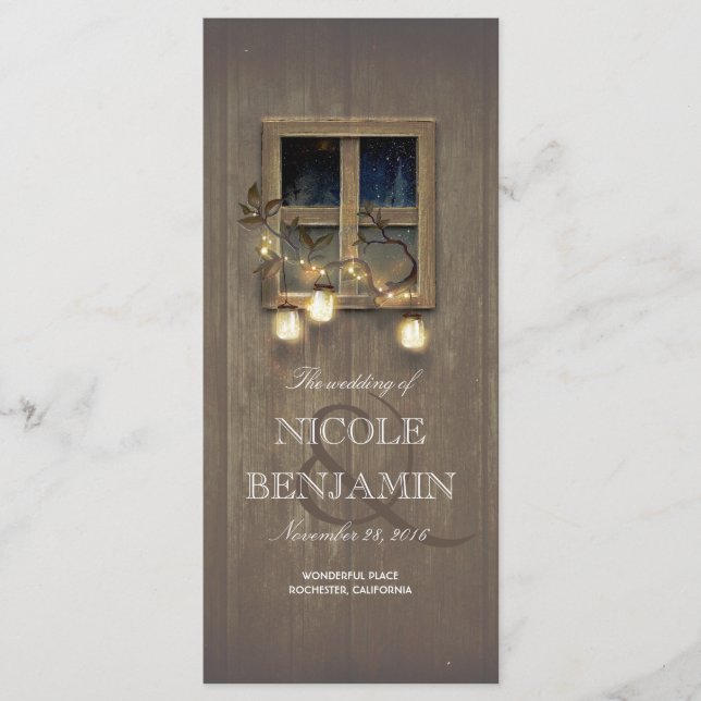 Mason Jar Rustic Lights Barn Wedding Programs Programme (Front)