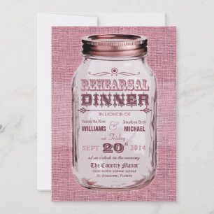 Mason Jar Rustic Look Rehearsal Dinner Pink Rose Invitation