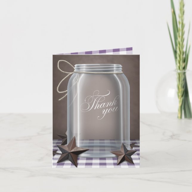 Mason Jar Rustic Stars Purple Thank You cards (Front)
