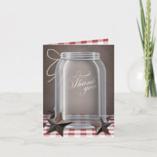Mason Jar Rustic Stars Red Thank You cards