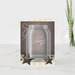 Mason Jar Rustic Stars Yellow Thank You cards