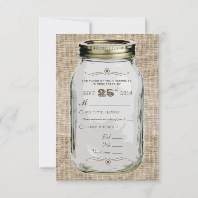Mason Jar Rustic Vintage Look Custom RSVP Card (Front)