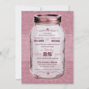 Mason Jar Rustic Vintage Look Pink Wedding Invite