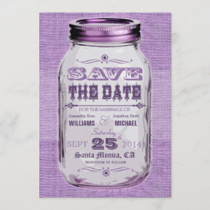 Mason Jar Rustic Vintage Purple Look Save The Date