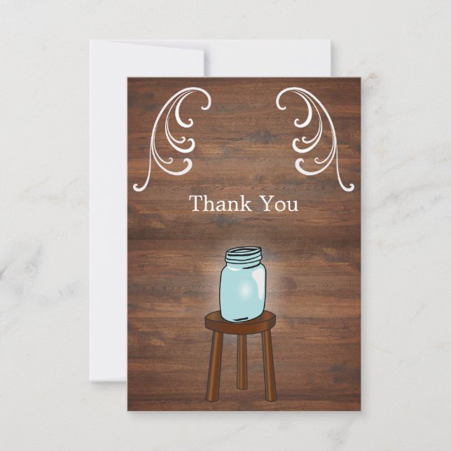 Mason Jar Rustic Wedding Thank You Card (Front)