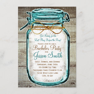 Mason Jar Rustic Wood Bachelor Party Invitations