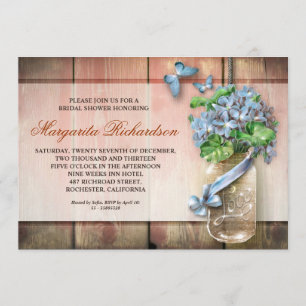 mason jar rustic wood floral bridal shower invites