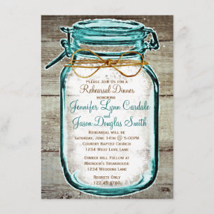 Mason Jar Rustic Wood Rehearsal Dinner Invitations