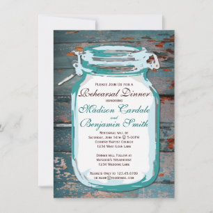 Mason Jar Rustic Wood Rehearsal Dinner Invitations