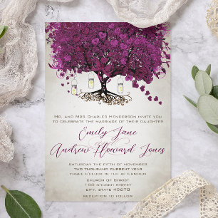 Mason Jar Sangria Heart Leaf Firefly Tree Wedding Invitation