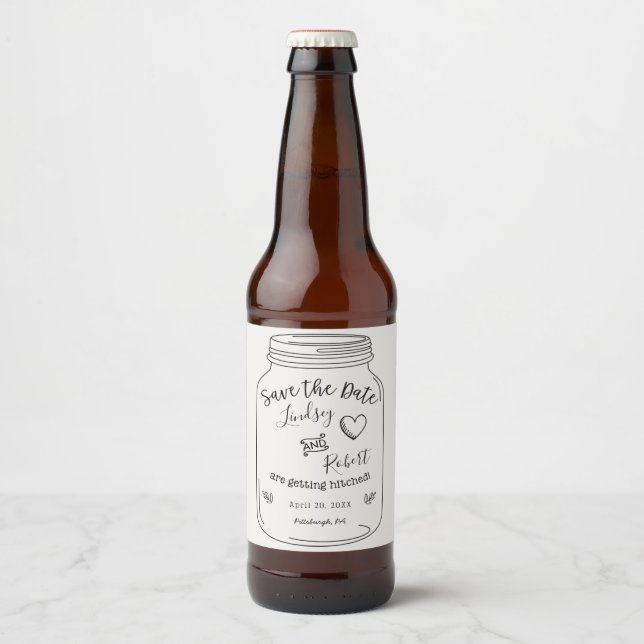 Mason Jar Save the Date Beer Bottle Label (Front)