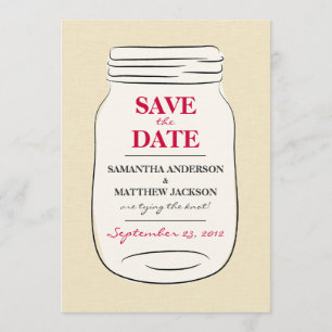 Mason Jar Save the Date Cards - Red